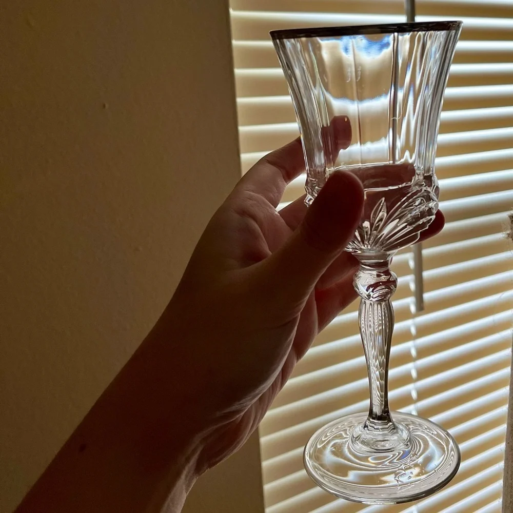 2 Royal Crystal Rock Glass Aurea Silver Rimmed
